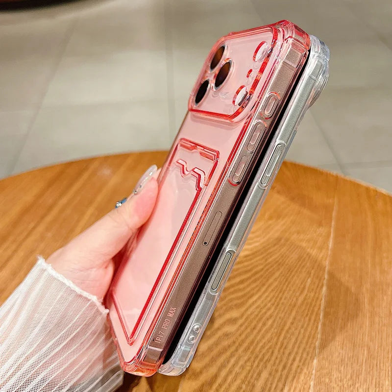 For iPhone 17 Air Case Clear TPU Silicone Card Holder Phone Cover For iPhone 17 Pro Max 13 14 12 11 16E Funda iPhone 16 Pro Max