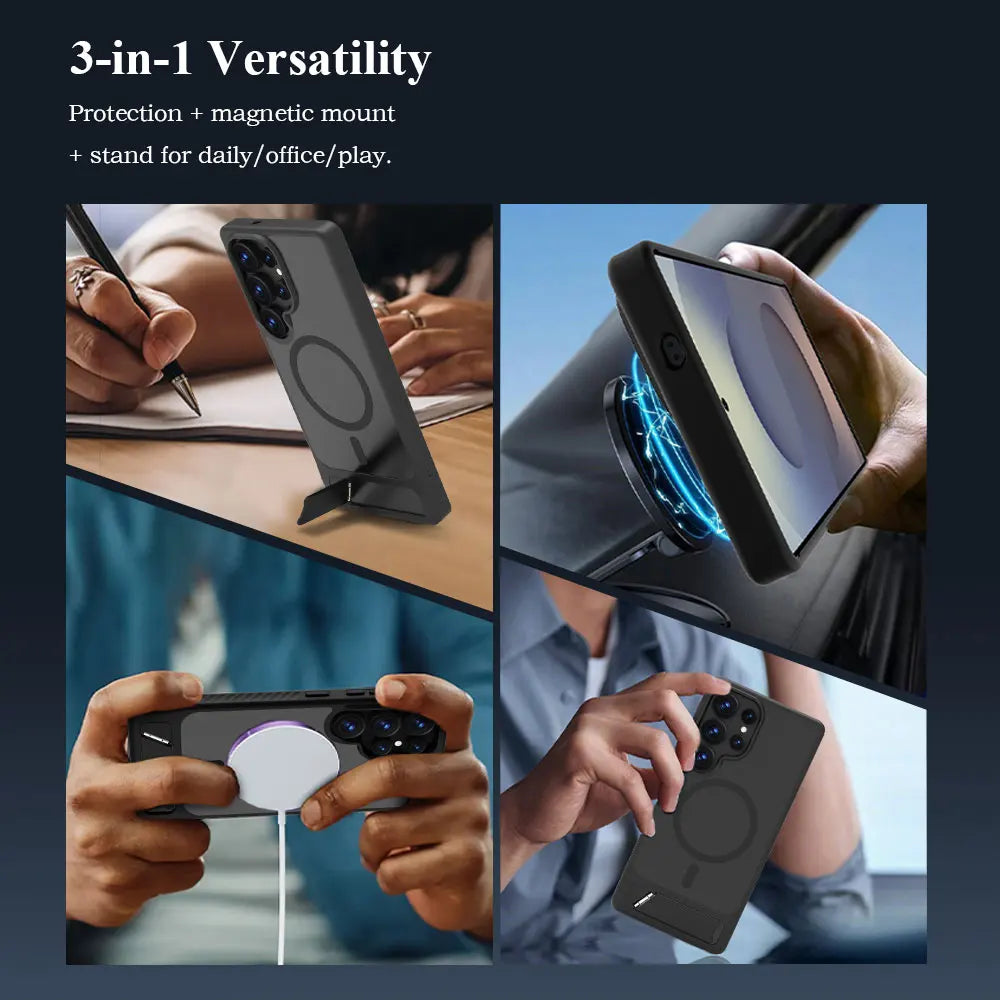 Lereach Magnetic Stand Case for Samsung Galaxy S25/S24 Series – Shockproof Drop Protection with Adjustable Kickstand