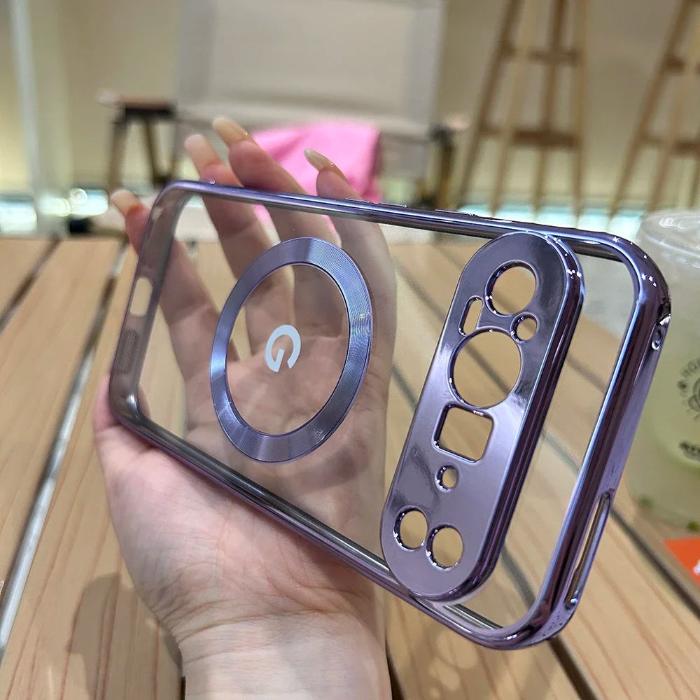 Clear Electroplating Magsafe Case for Google Pixel 10/9/8/7 Pro XL & A-Series – Shockproof Wireless Charging Cover