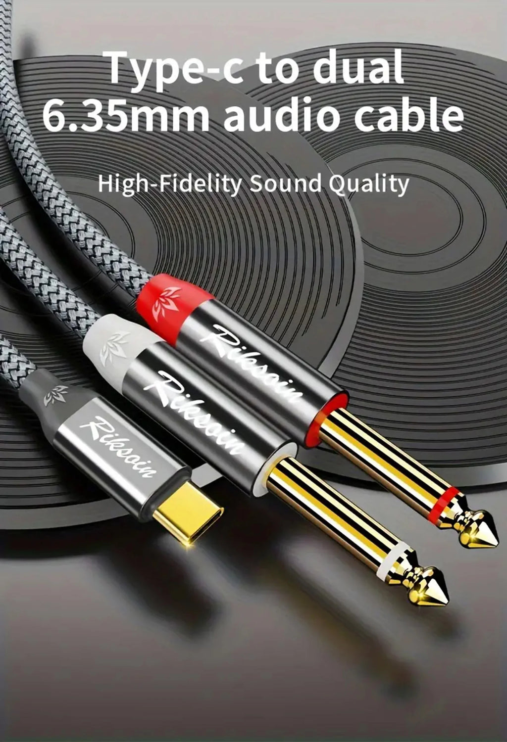 USB Type-C to Dual 6.35mm Jack Audio Cable – Y Splitter for iPad, Laptop, Phone & Tablet to Speaker/Mixer/Bass