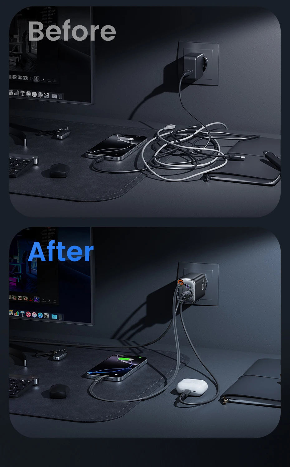 Toocki 67W GaN USB-C Fast Charger with Retractable Cable – PD3.0 PPS Adapter for iPhone 16/15, Samsung S25/S24 & Laptops