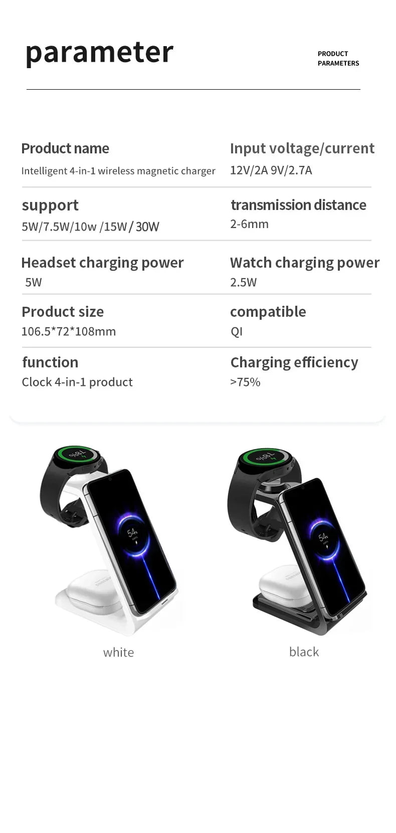 30W 3-in-1 Fast Wireless Charger Stand for iPhone, Samsung & Apple Watch – Foldable Charging Station