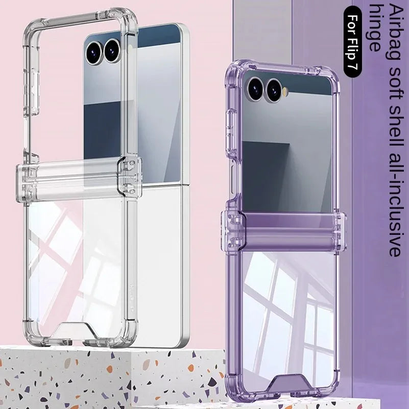 All-Inclusive Shockproof Case for Samsung Galaxy Z Flip 7/6/5/FE – Transparent Hinge Protective Cover with Anti-Drop Corners