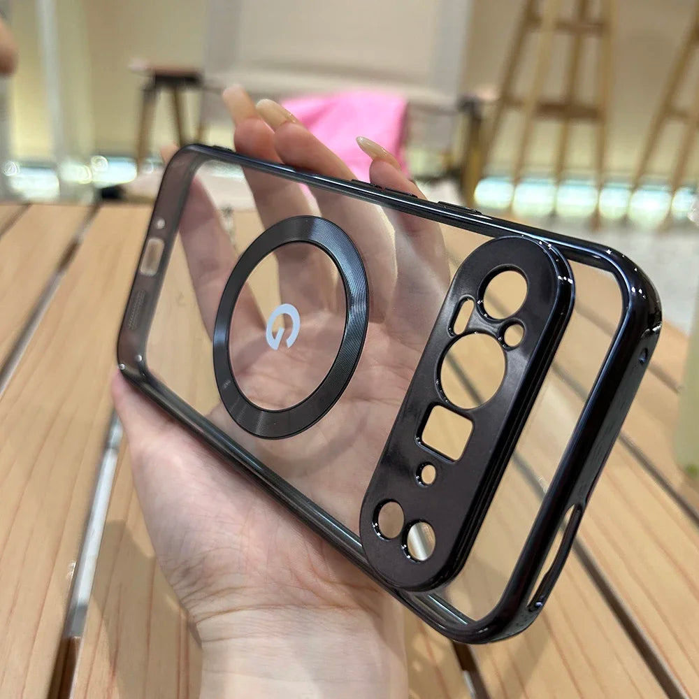 Clear Electroplating Magsafe Case for Google Pixel 10/9/8/7 Pro XL & A-Series – Shockproof Wireless Charging Cover