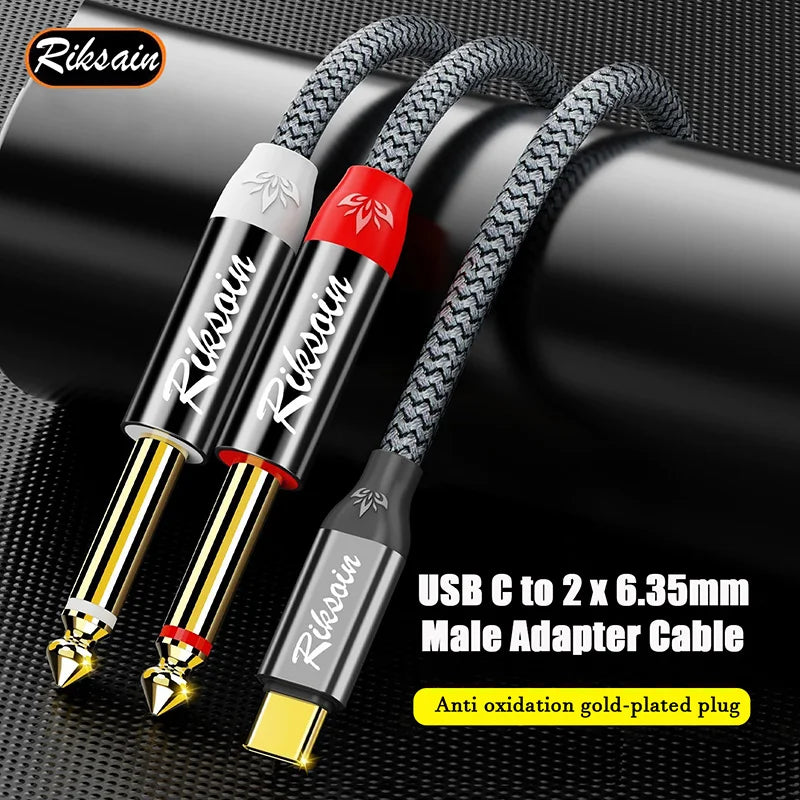 USB Type-C to Dual 6.35mm Jack Audio Cable – Y Splitter for iPad, Laptop, Phone & Tablet to Speaker/Mixer/Bass