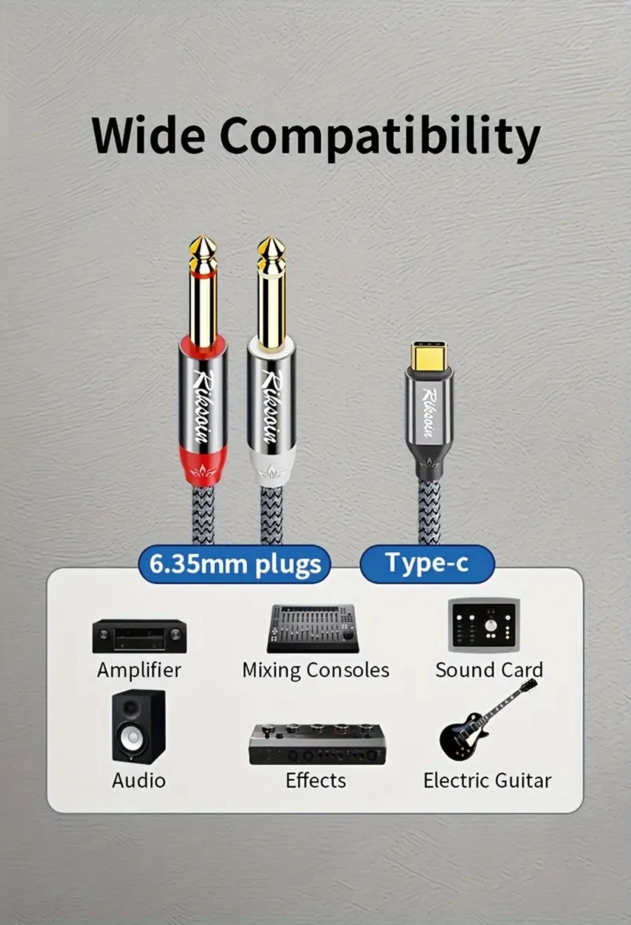 USB Type-C to Dual 6.35mm Jack Audio Cable – Y Splitter for iPad, Laptop, Phone & Tablet to Speaker/Mixer/Bass