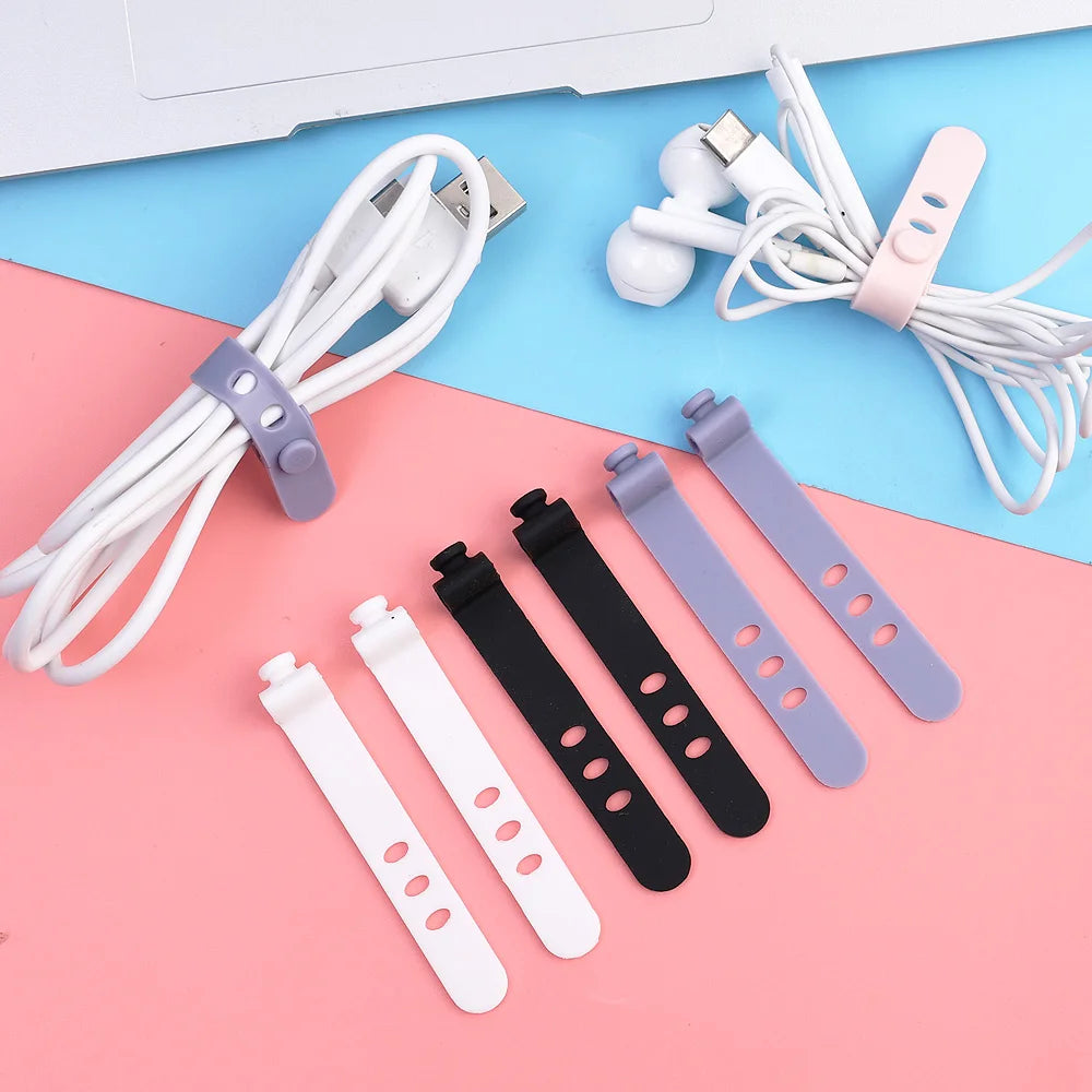 Phone Cable Organizer – 3-Hole Earphone & Charger Cord Management Clips, Data Line Winder Straps