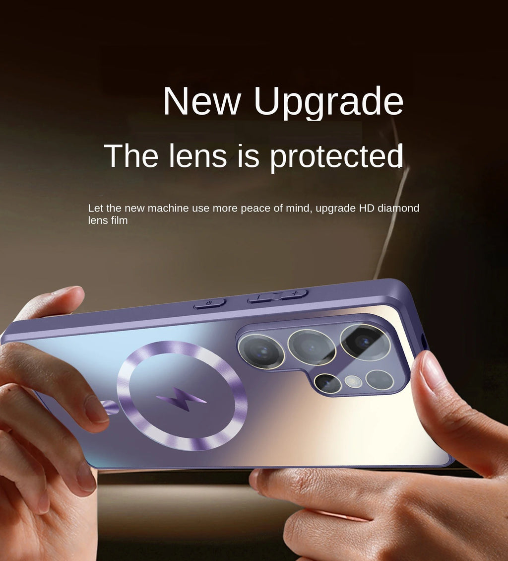 Ultra-Thin Matte Magnetic Case for Samsung Galaxy S25/S24/S23 Ultra & Plus – MagSafe Shockproof Cover with Glass Lens Protector