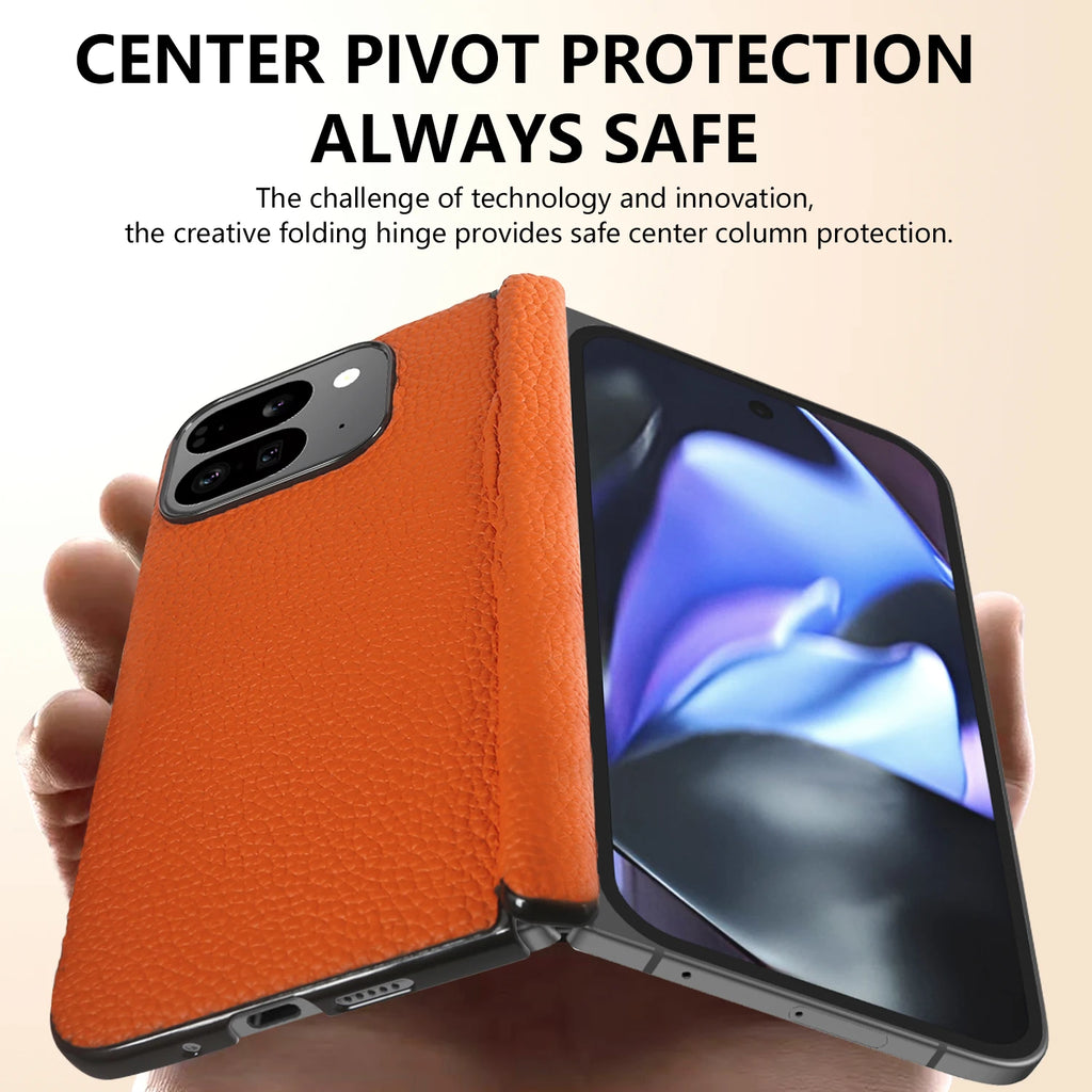 For Google Pixel 9 Pro Fold Case Genuine Leather Cover Pixel 9Pro Fold Capa Protective Etui Back Coque Carcasa without front