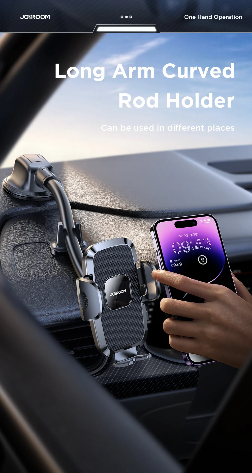 Dashboard Car Phone Holder – 360° Adjustable Mount with 9in Flexible Long Arm (Windshield & Air Vent Compatible)