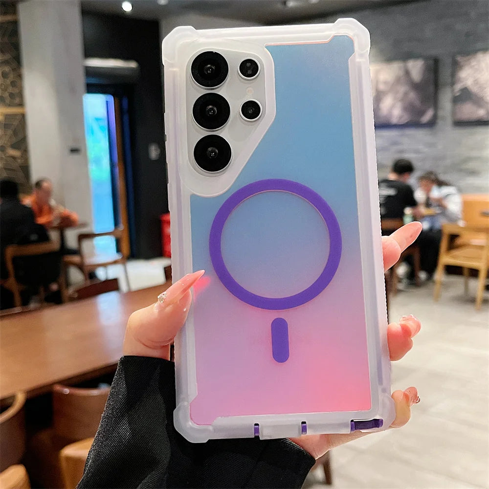 Luxury Magnetic Color-Changing Armor Case for Samsung Galaxy S25 Ultra/S24 Plus – Shockproof Dual-Layer MagSafe Cover