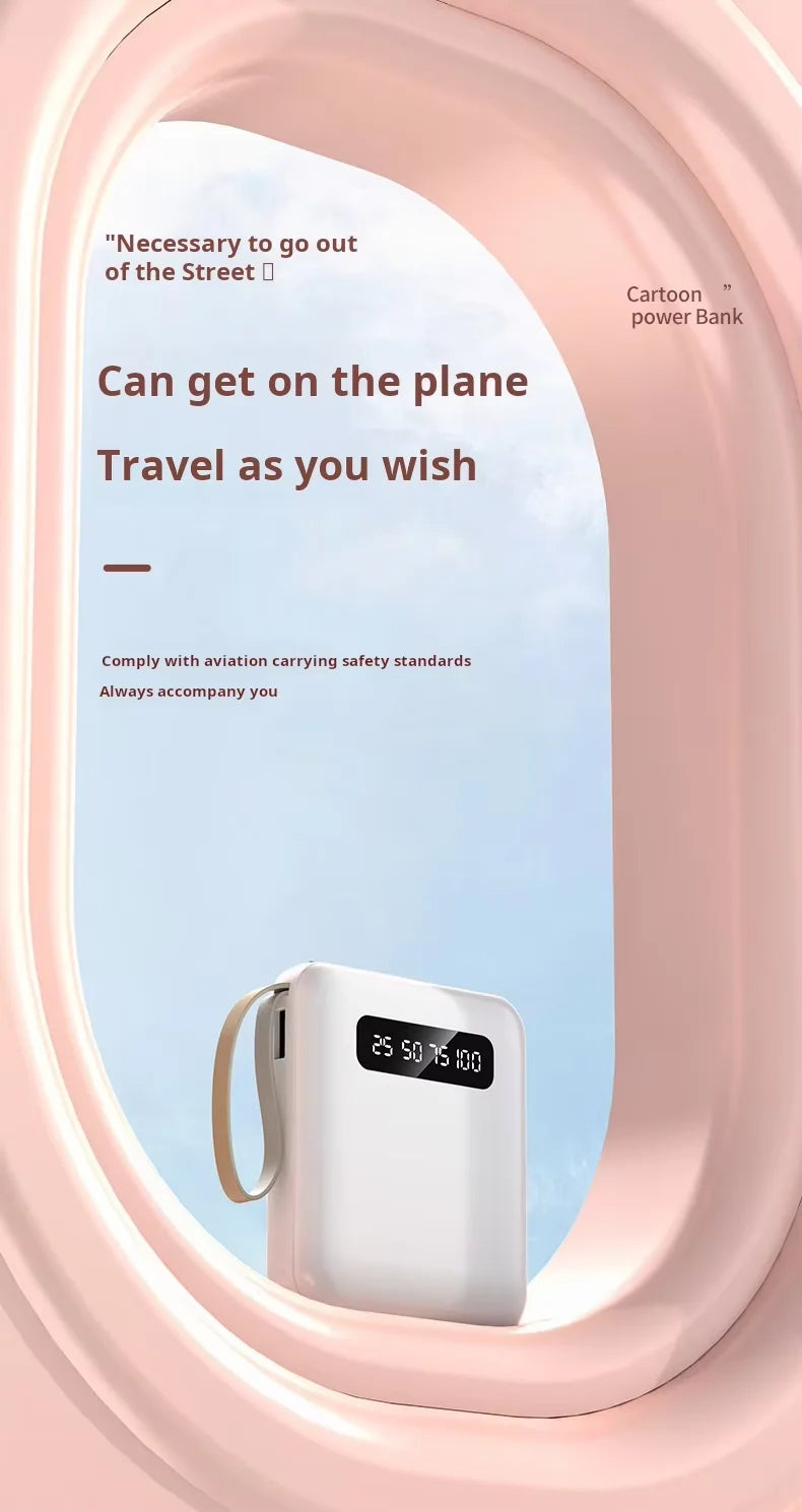 20000mAh Mini Power Bank with 4-in-1 Fast Charging Cable – Portable External Battery Charger for iPhone, Samsung, Huawei, Xiaomi