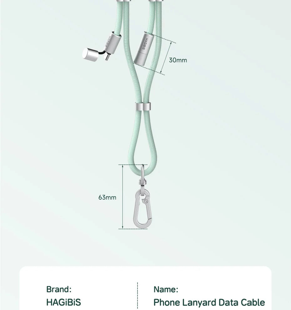 Hagibis Universal Phone Lanyard – 2-in-1 USB-C Charging Cable Strap (C-to-C / C-to-L) for iPhone 16/17 Pro Max & Most Phones