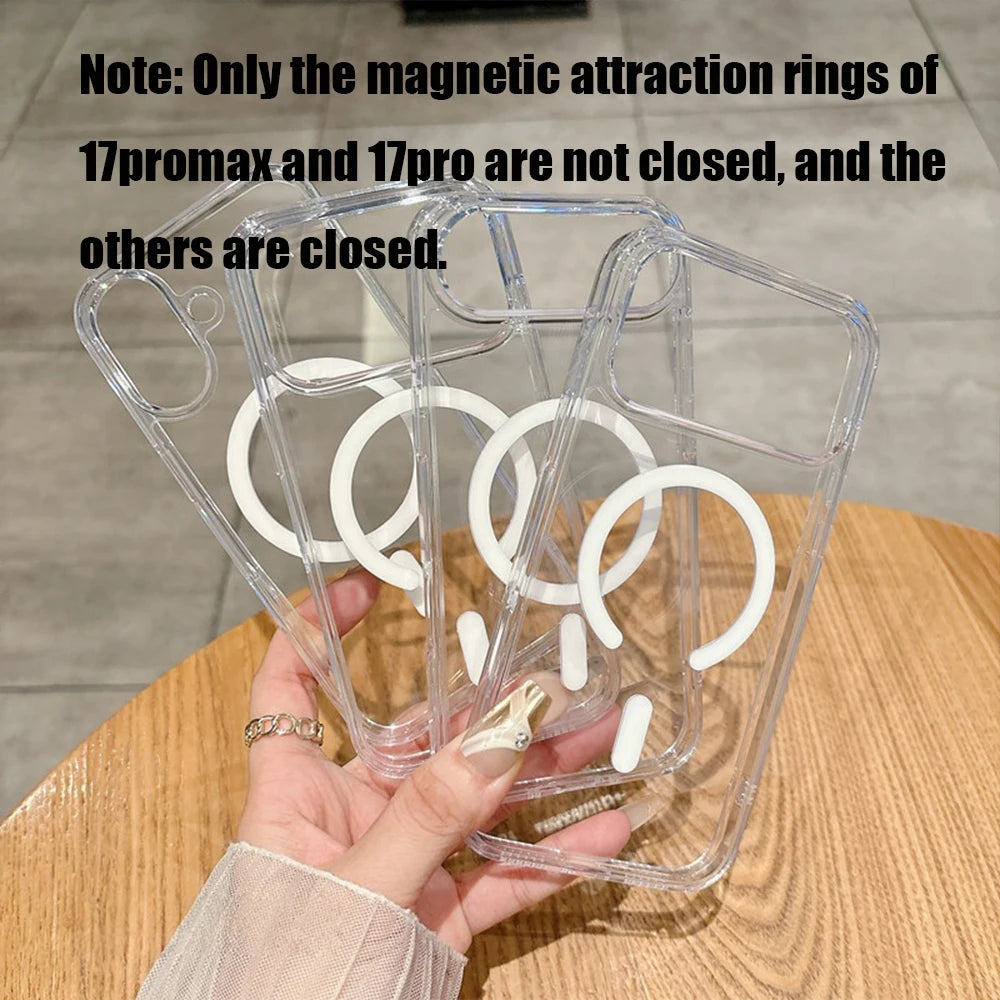 Original For Magsafe Magnetic Case For iPhone 17 Air 16 15 14 13 12 11 Pro Max Plus Mini 16E Wireless Charge Clear Arylic Cover