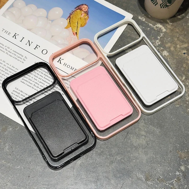 Candy Colour Wallet iPhone Case with Card Holder – Soft Shockproof Bumper Cover (iPhone 7–17 Series, Air / Pro / Pro Max)