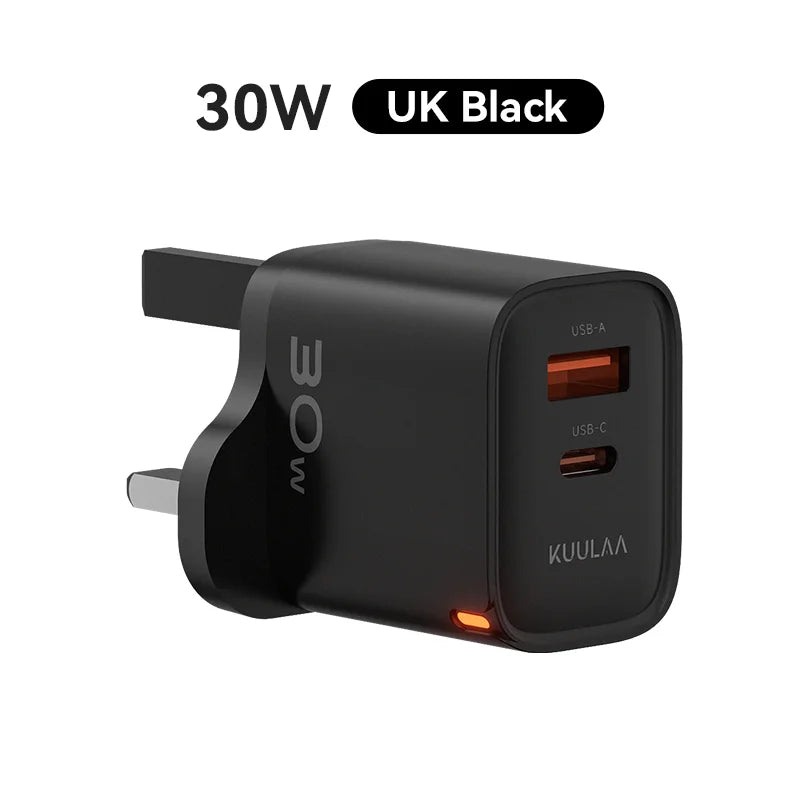 KUULAA 30W GaN USB-C Charger – PD 3.0 QC 4.0 Fast Wall Adapter for iPhone 17/16/15 Pro, Samsung S25, Xiaomi & iPad