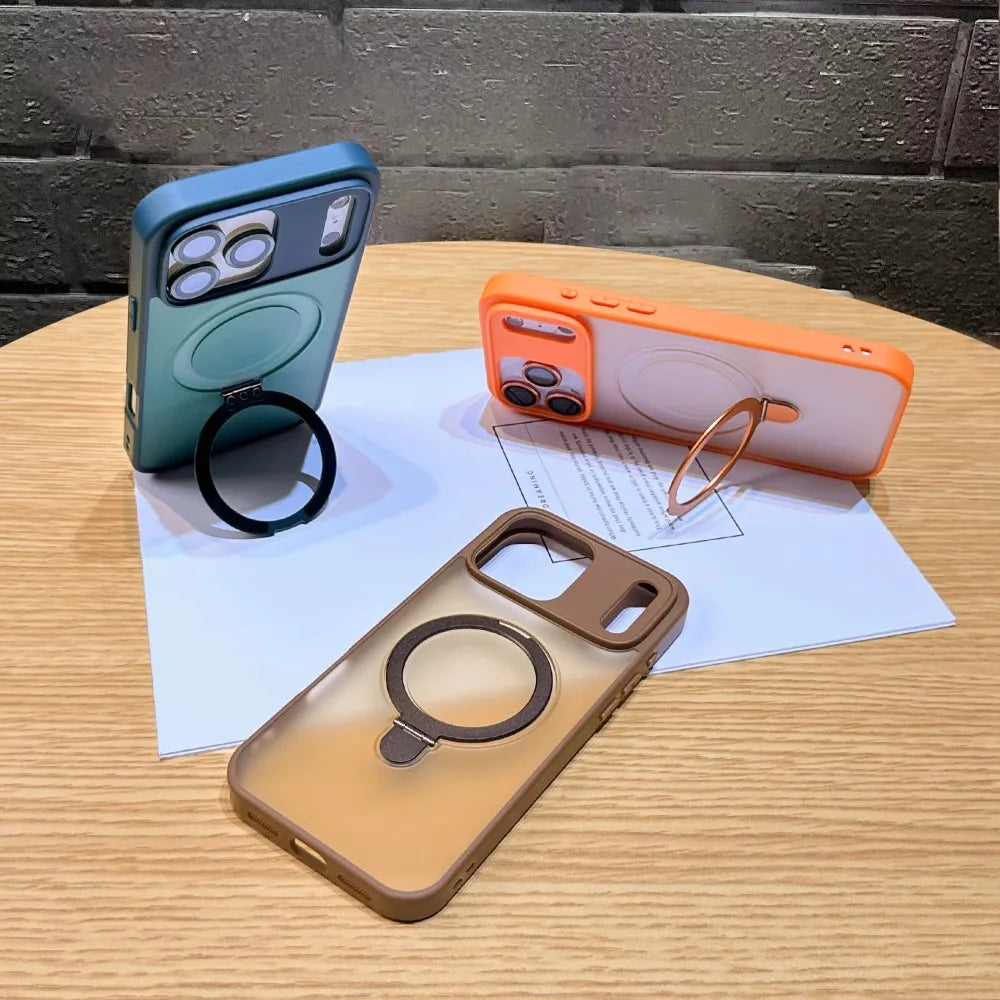 Luxury Magnetic Ring Holder Case For iPhone 17 Air 16/E 15 14 Plus 13 12 11 Pro Max Skin Friendly Frosted Matte PC Protect Cover