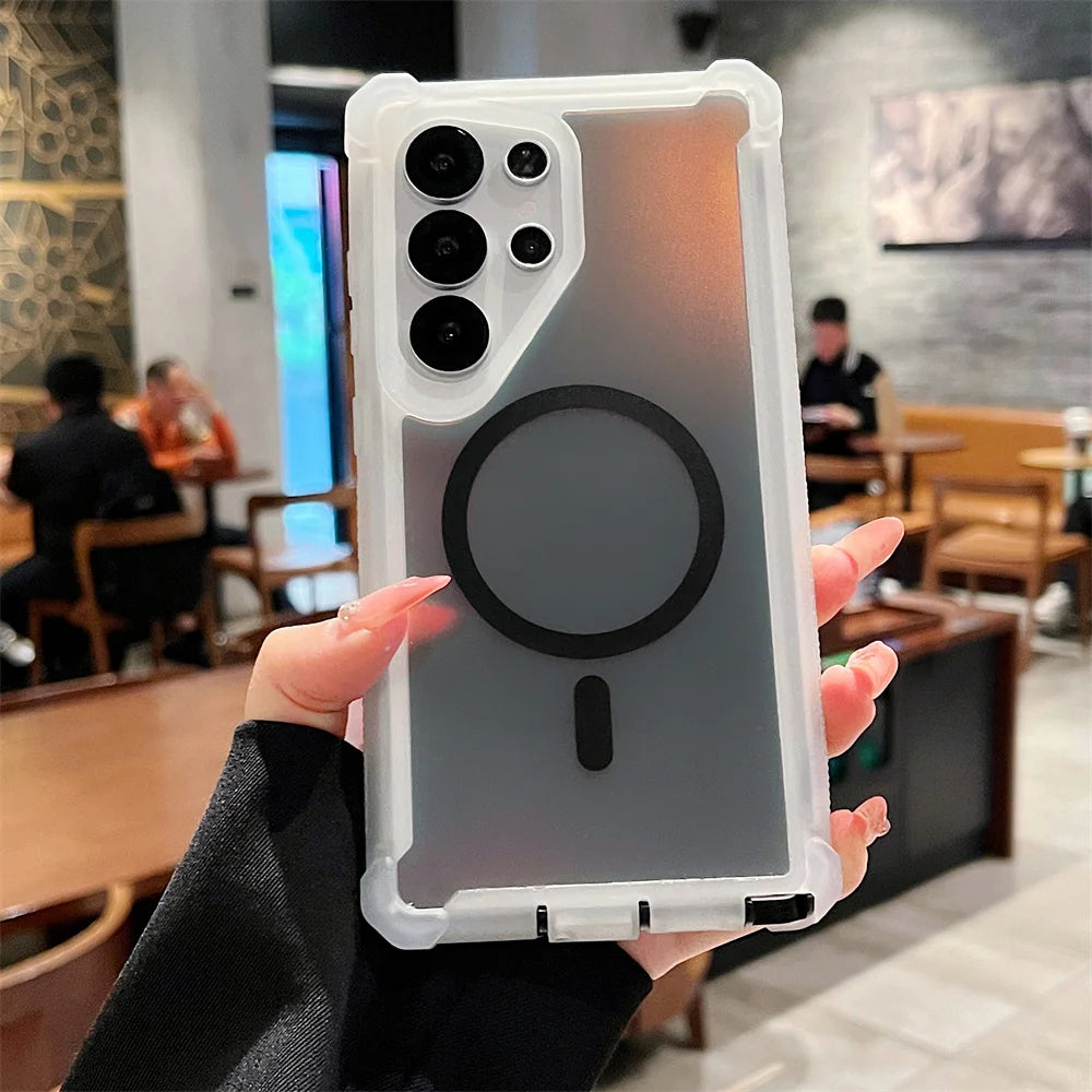 Luxury Magnetic Color-Changing Armor Case for Samsung Galaxy S25 Ultra/S24 Plus – Shockproof Dual-Layer MagSafe Cover