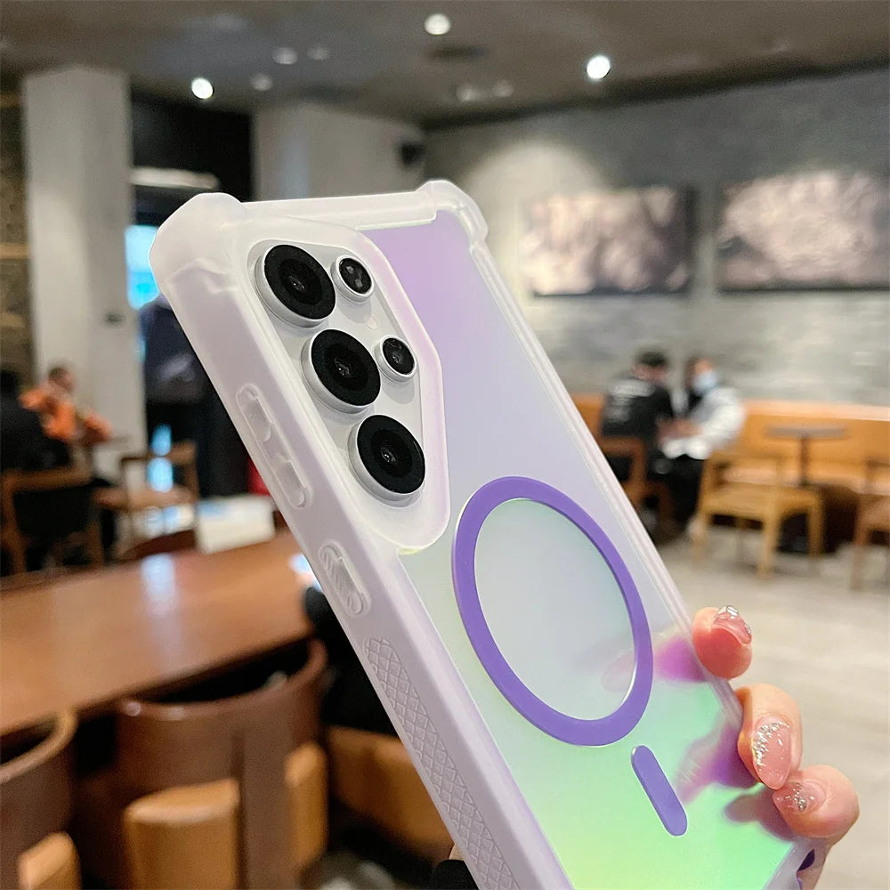 Luxury Magnetic Color-Changing Armor Case for Samsung Galaxy S25 Ultra/S24 Plus – Shockproof Dual-Layer MagSafe Cover