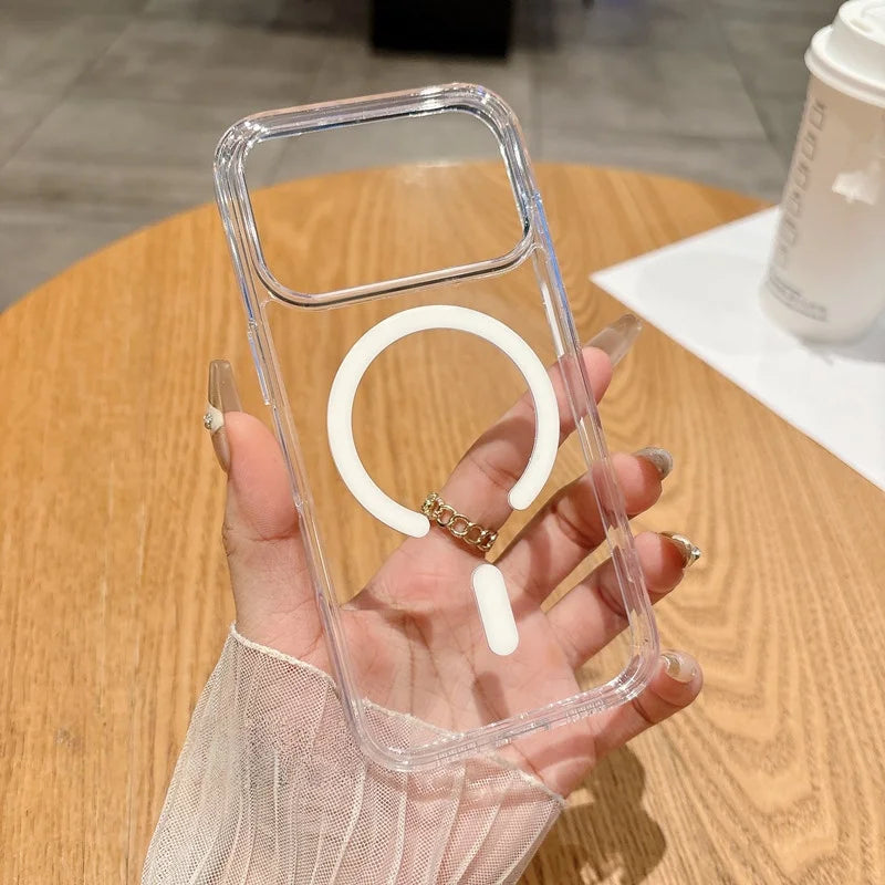 Original For Magsafe Magnetic Case For iPhone 17 Air 16 15 14 13 12 11 Pro Max Plus Mini 16E Wireless Charge Clear Arylic Cover