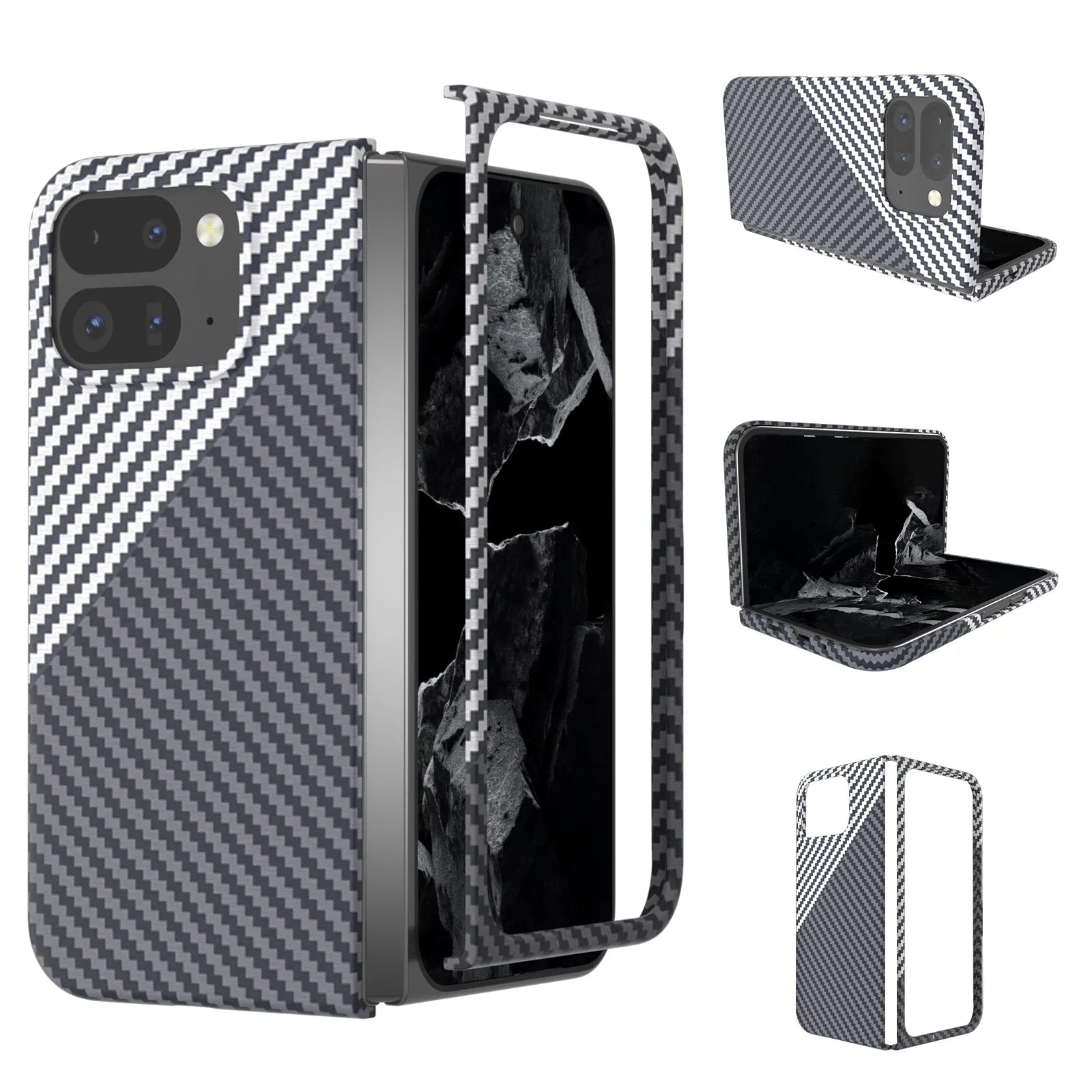 Carbon Fiber Pattern Folding Case Google Pixel 9 Pro Fold Ultra Thin Skin Frosted Shockproof Folding Protective Cover