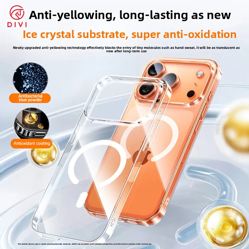 DIVI Magnetic Case for iPhone 17 Pro Max Slim Thin Wireless Charging Magnetic for Magsafe Case Clear Cover Anti-Yellowing