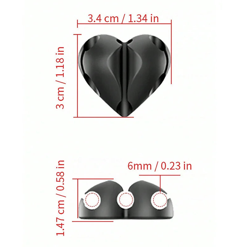 2pcs Heart-Shaped Mini Cable Winder Organizer USB Charging Cable Clips Desk Tidy Organiser Holder Protectors in Home Office Car