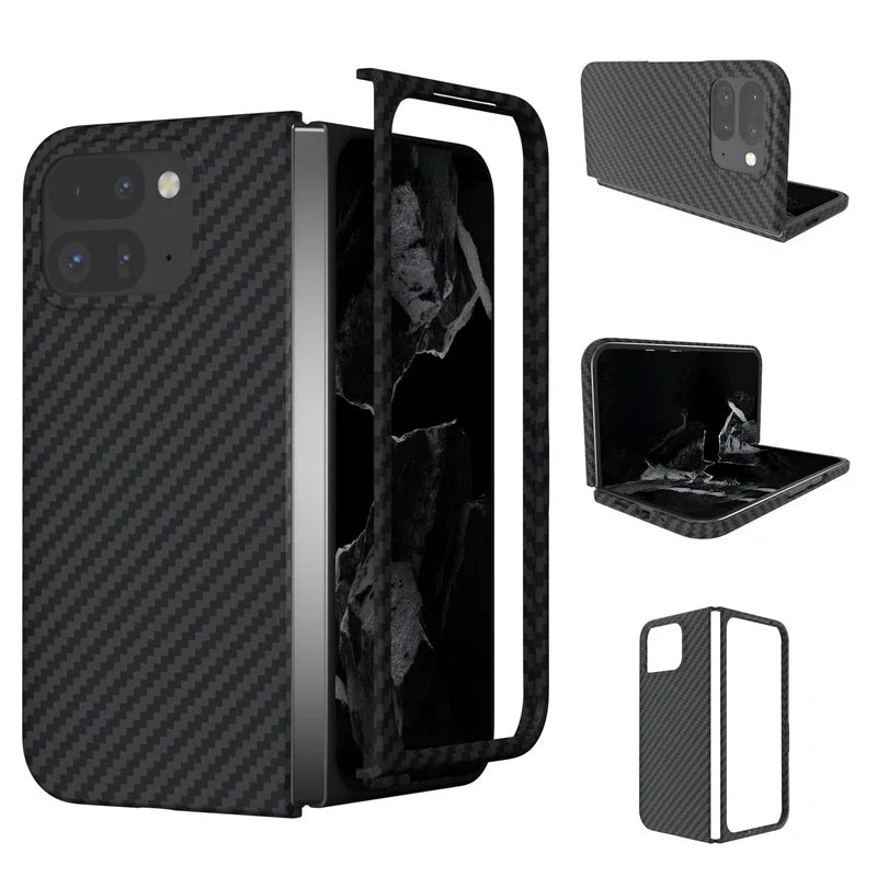Carbon Fiber Pattern Folding Case Google Pixel 9 Pro Fold Ultra Thin Skin Frosted Shockproof Folding Protective Cover