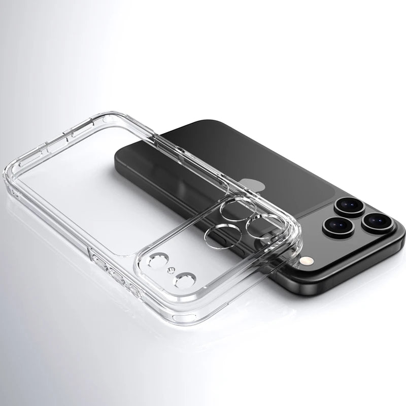 Clear Shockproof iPhone 17 Case – Full Camera Protection Slim PC + TPU Cover (17 / Air / Pro / Pro Max)