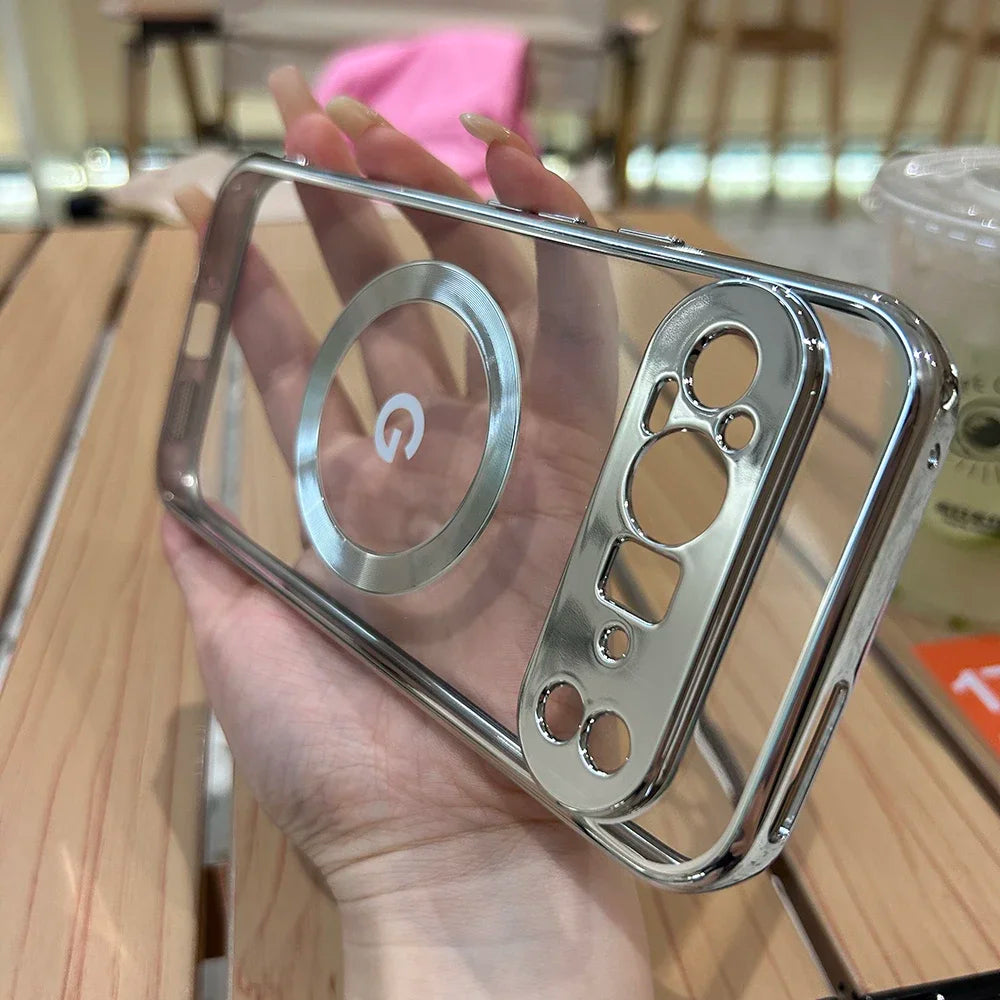 Clear Electroplating Magsafe Case for Google Pixel 10/9/8/7 Pro XL & A-Series – Shockproof Wireless Charging Cover