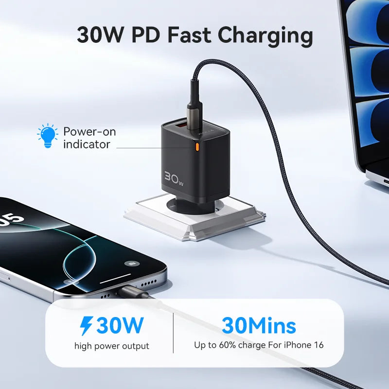 KUULAA 30W GaN USB-C Charger – PD 3.0 QC 4.0 Fast Wall Adapter for iPhone 17/16/15 Pro, Samsung S25, Xiaomi & iPad