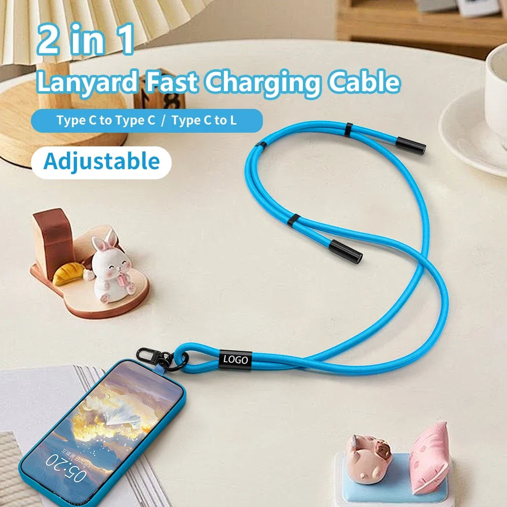 2-in-1 Phone Lanyard with Charging Cable – Detachable USB Data Neck Strap for iPhone & Android (Anti-Lost Design)
