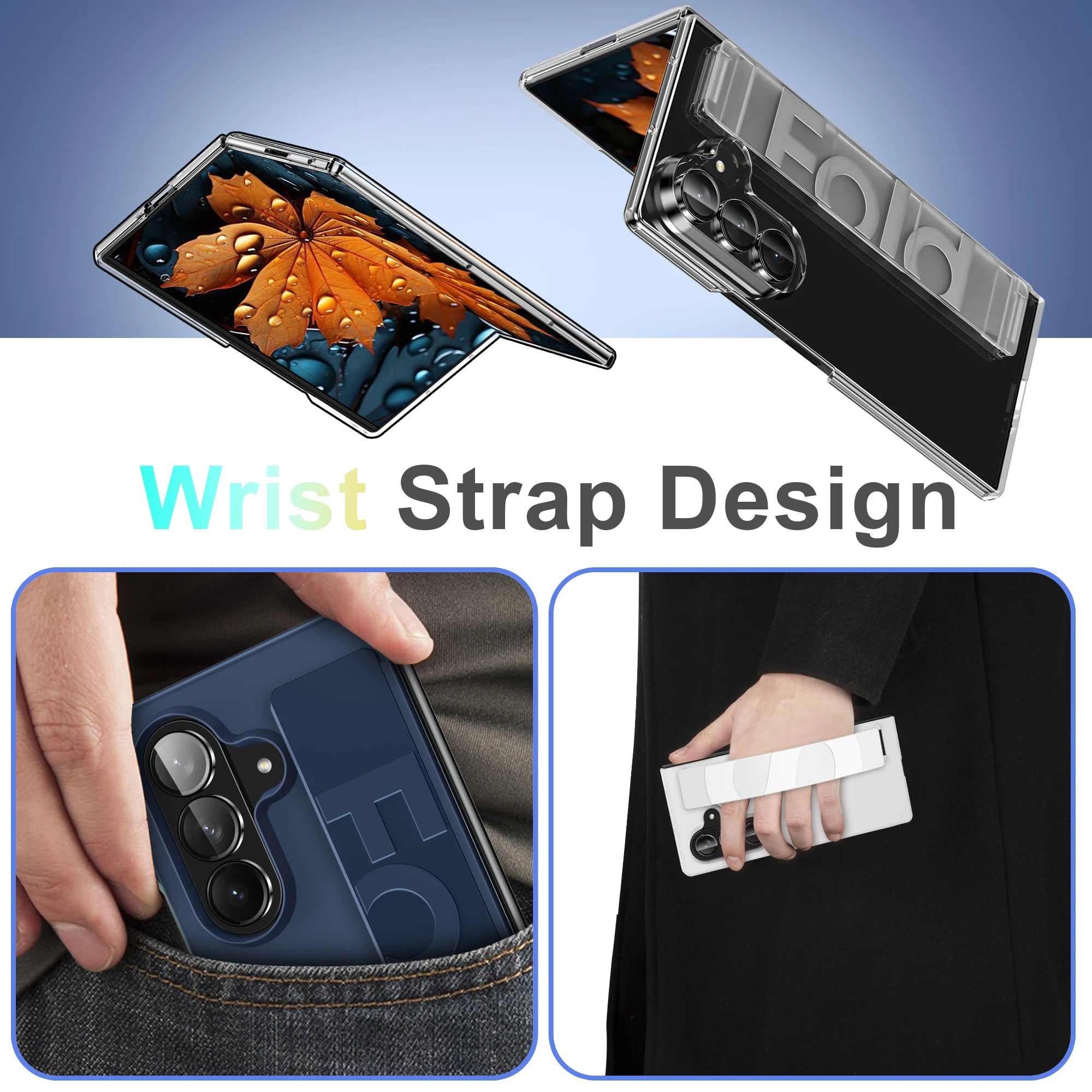 Luxury Ultra-Thin Matte Wrist Strap Case for Samsung Galaxy Z Fold 7/6/5/4/3 – Shockproof Silicone Hard Back Cover