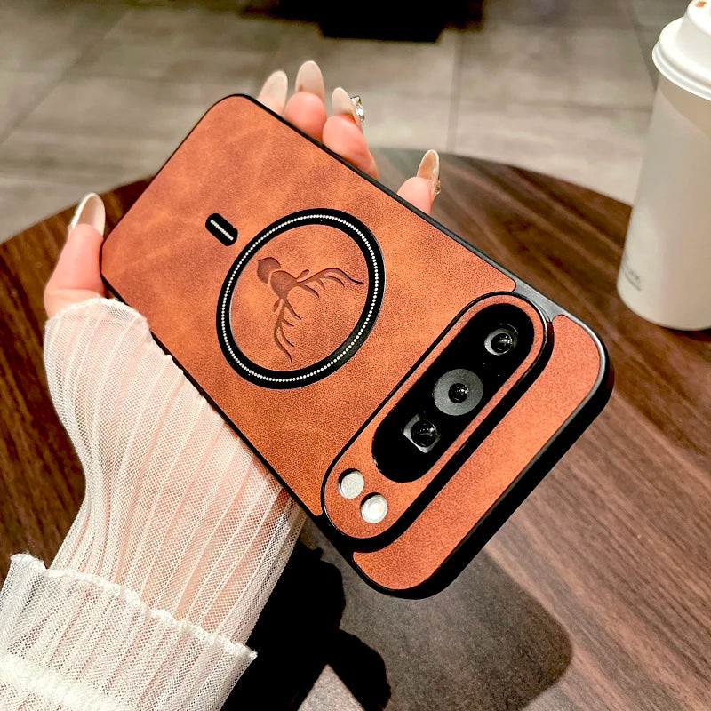 Vintage PU Leather Magnetic Case for Google Pixel 10/9/8/7 Pro XL & A-Series – Magsafe Wireless Charging Cover