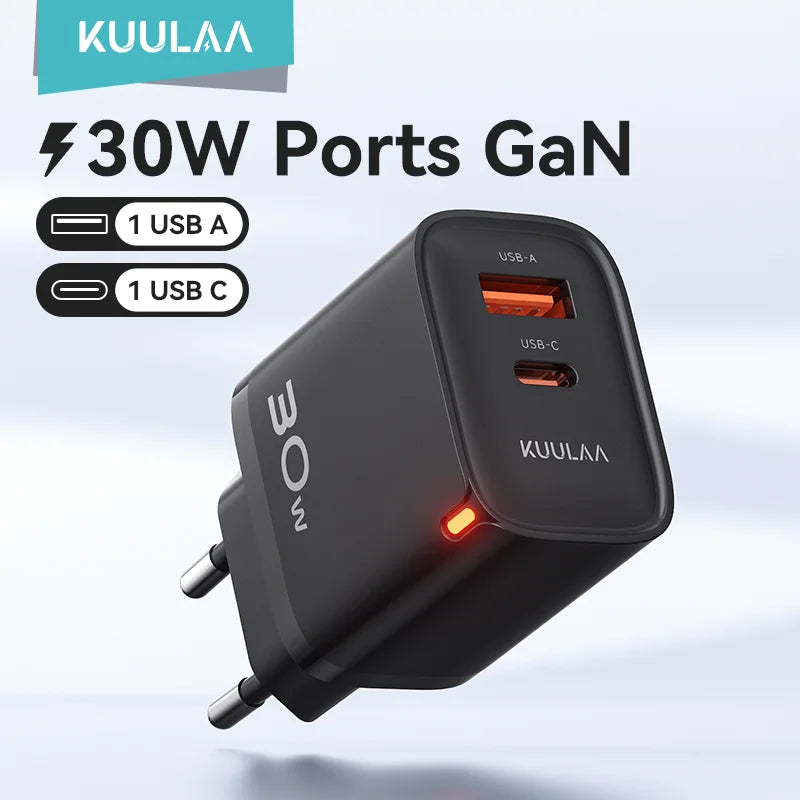 KUULAA 30W GaN USB-C Charger – PD 3.0 QC 4.0 Fast Wall Adapter for iPhone 17/16/15 Pro, Samsung S25, Xiaomi & iPad