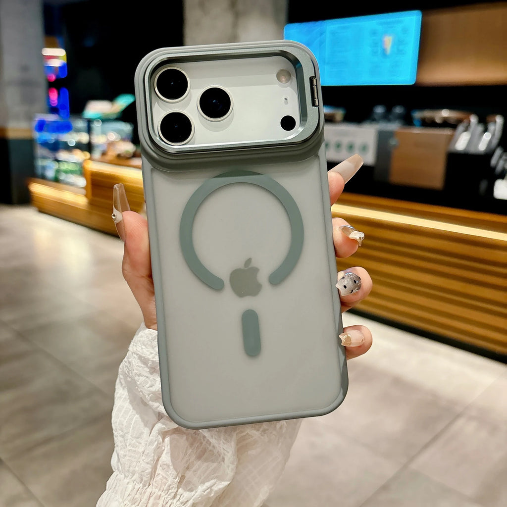 Frosted Matte Magnetic iPhone 17 Case – MagSafe Compatible with Metal Kickstand (17 / Pro / Pro Max / Air)