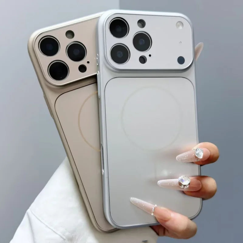 Luxury Glass Nano Lens armor Protect Case For iPhone 17 Air 16 15 14 13 Pro Max 17 Pro Original For Magsafe Wireless Charge Capa