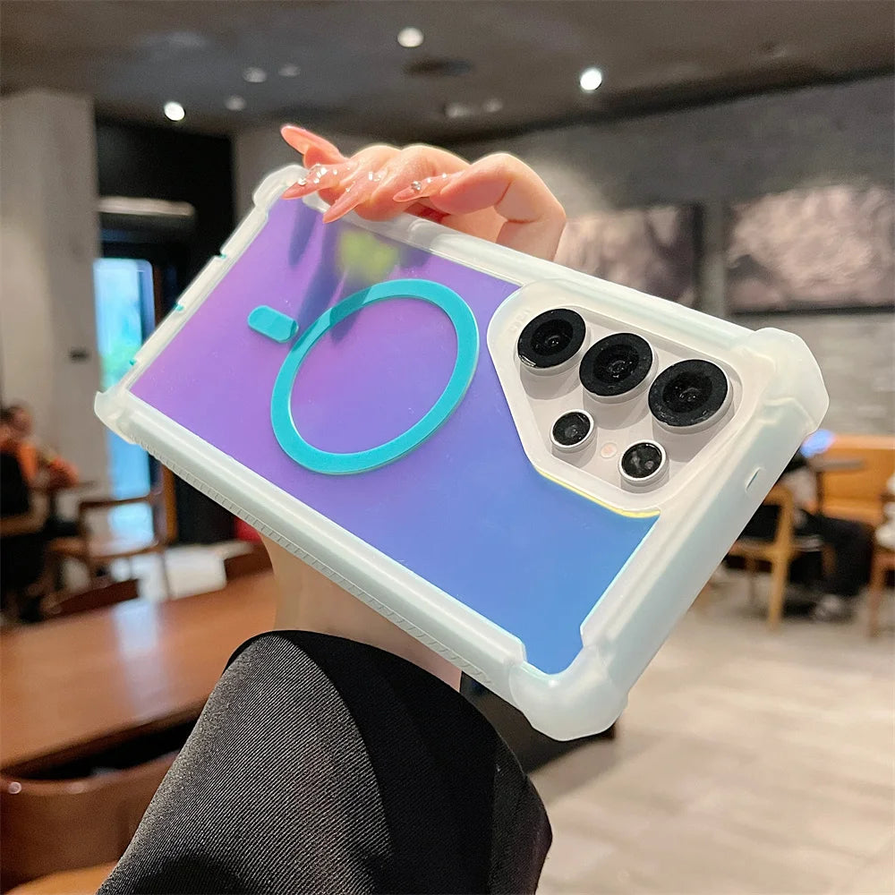 Luxury Magnetic Color-Changing Armor Case for Samsung Galaxy S25 Ultra/S24 Plus – Shockproof Dual-Layer MagSafe Cover