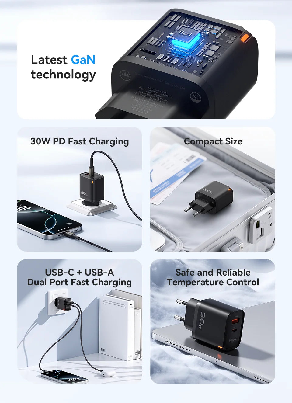 KUULAA 30W GaN USB-C Charger – PD 3.0 QC 4.0 Fast Wall Adapter for iPhone 17/16/15 Pro, Samsung S25, Xiaomi & iPad