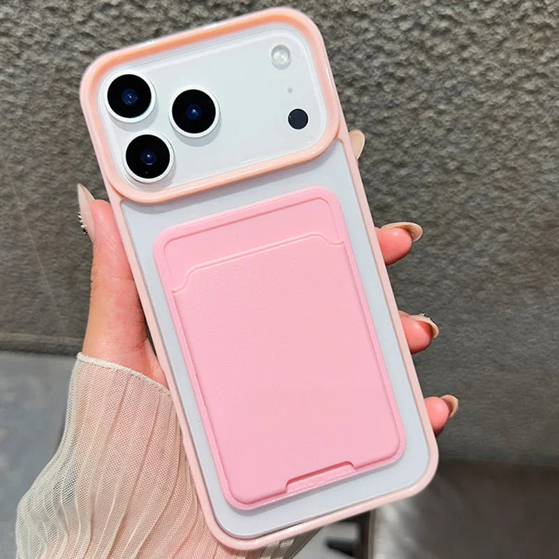 Candy Colour Wallet iPhone Case with Card Holder – Soft Shockproof Bumper Cover (iPhone 7–17 Series, Air / Pro / Pro Max)