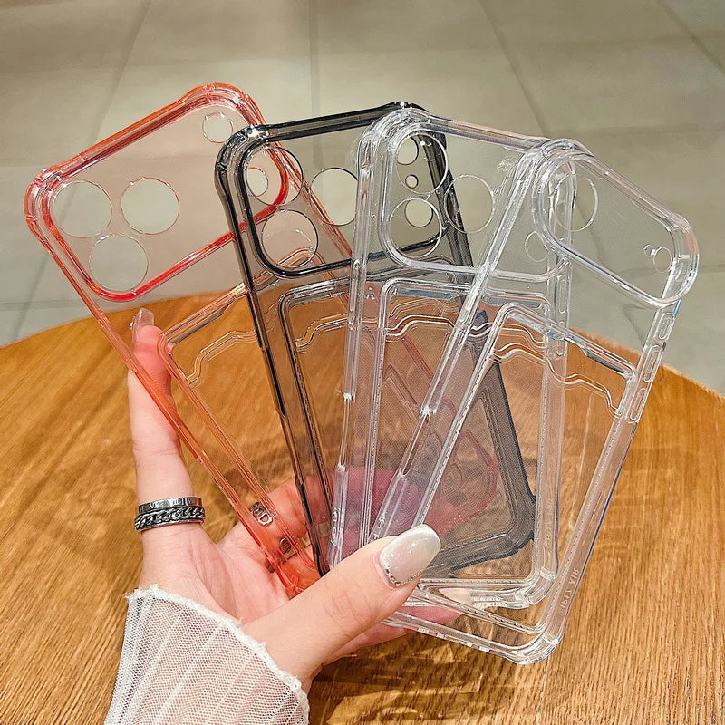 For iPhone 17 Air Case Clear TPU Silicone Card Holder Phone Cover For iPhone 17 Pro Max 13 14 12 11 16E Funda iPhone 16 Pro Max
