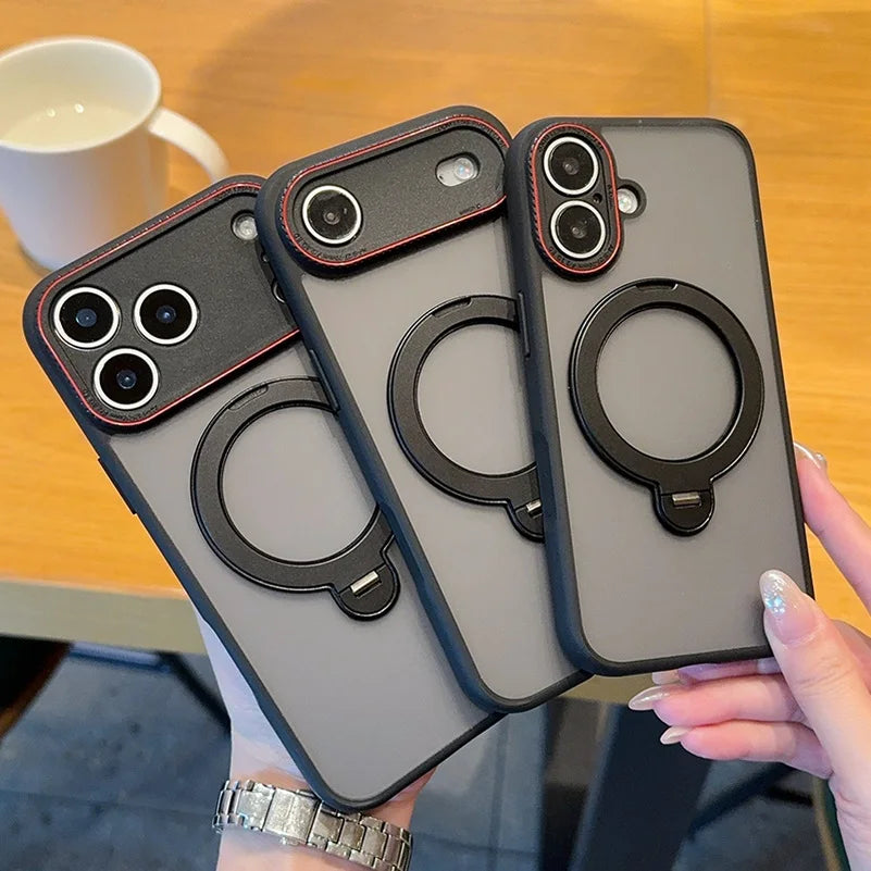 For IPhone 17 16 15 Pro Max AIR Case Luxury Ultra-thin Skin-Friendly Metal Magnetic Ring Holder Shockproof Protection Hard Case