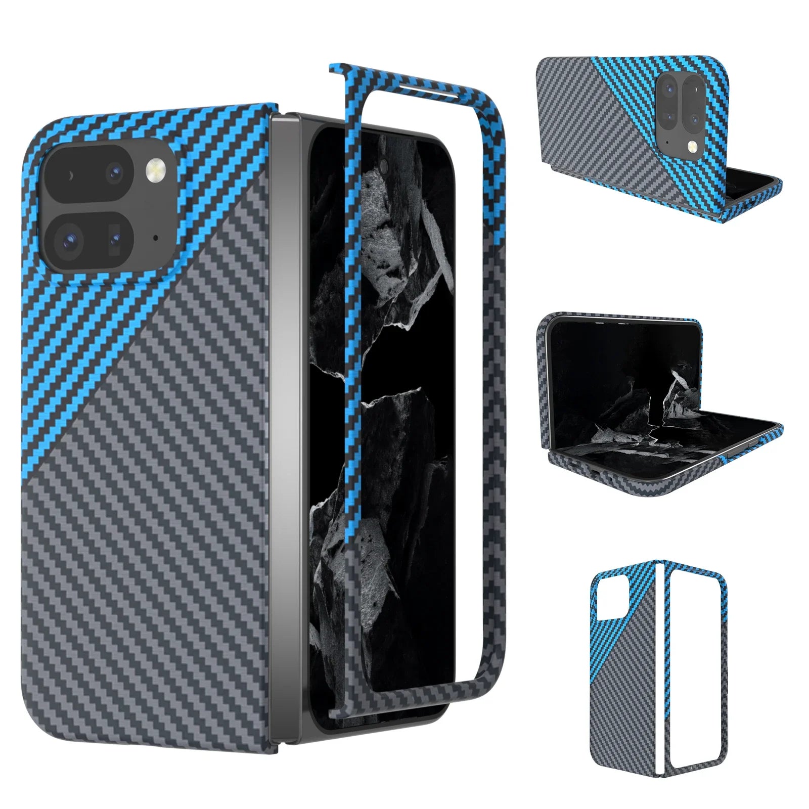 Carbon Fiber Pattern Folding Case Google Pixel 9 Pro Fold Ultra Thin Skin Frosted Shockproof Folding Protective Cover