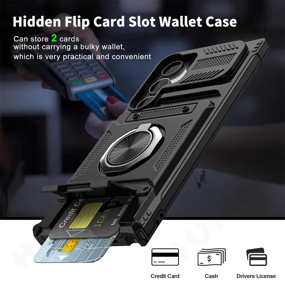 Magnetic Ring Kickstand Wallet Case for Samsung Galaxy S25/S24/S23 Ultra Plus FE & A55–A14 – Heavy Duty Protective Cover