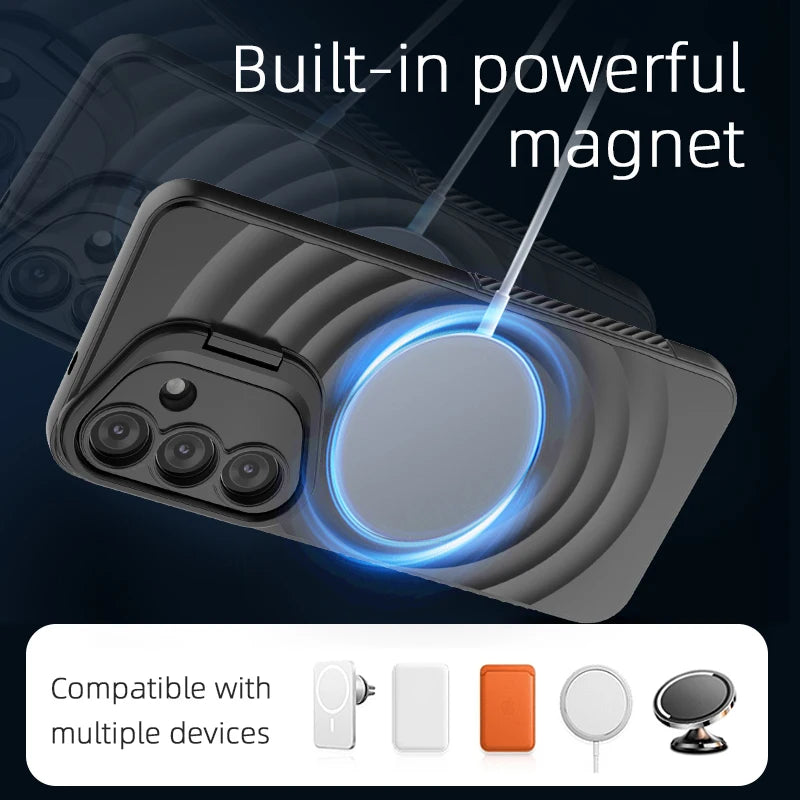 Magnetic Wireless Charging Case for Samsung Galaxy S25 Ultra/S25+ – Shockproof Protective Stand Cover