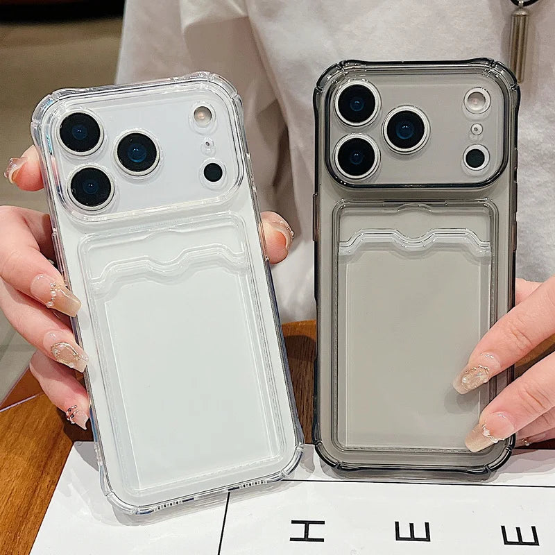 For iPhone 17 Air Case Clear TPU Silicone Card Holder Phone Cover For iPhone 17 Pro Max 13 14 12 11 16E Funda iPhone 16 Pro Max