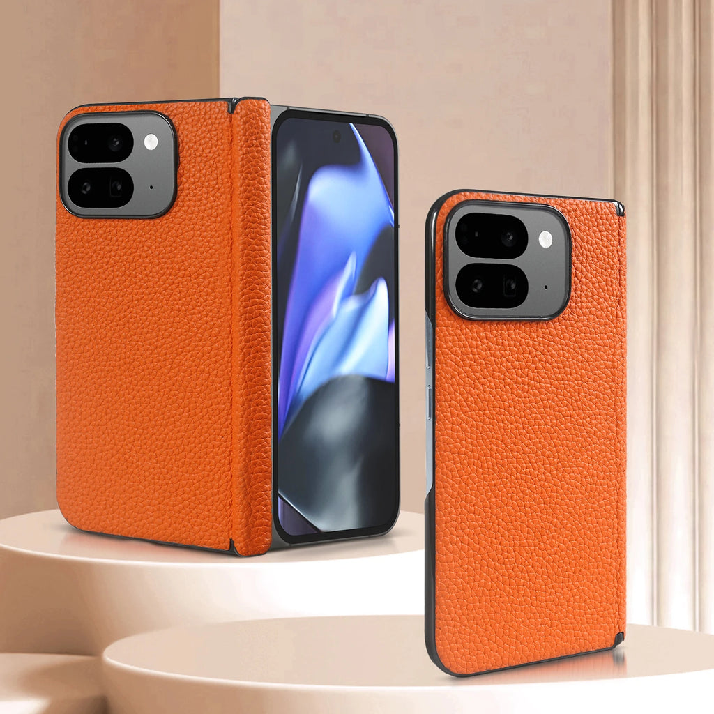 For Google Pixel 9 Pro Fold Case Genuine Leather Cover Pixel 9Pro Fold Capa Protective Etui Back Coque Carcasa without front