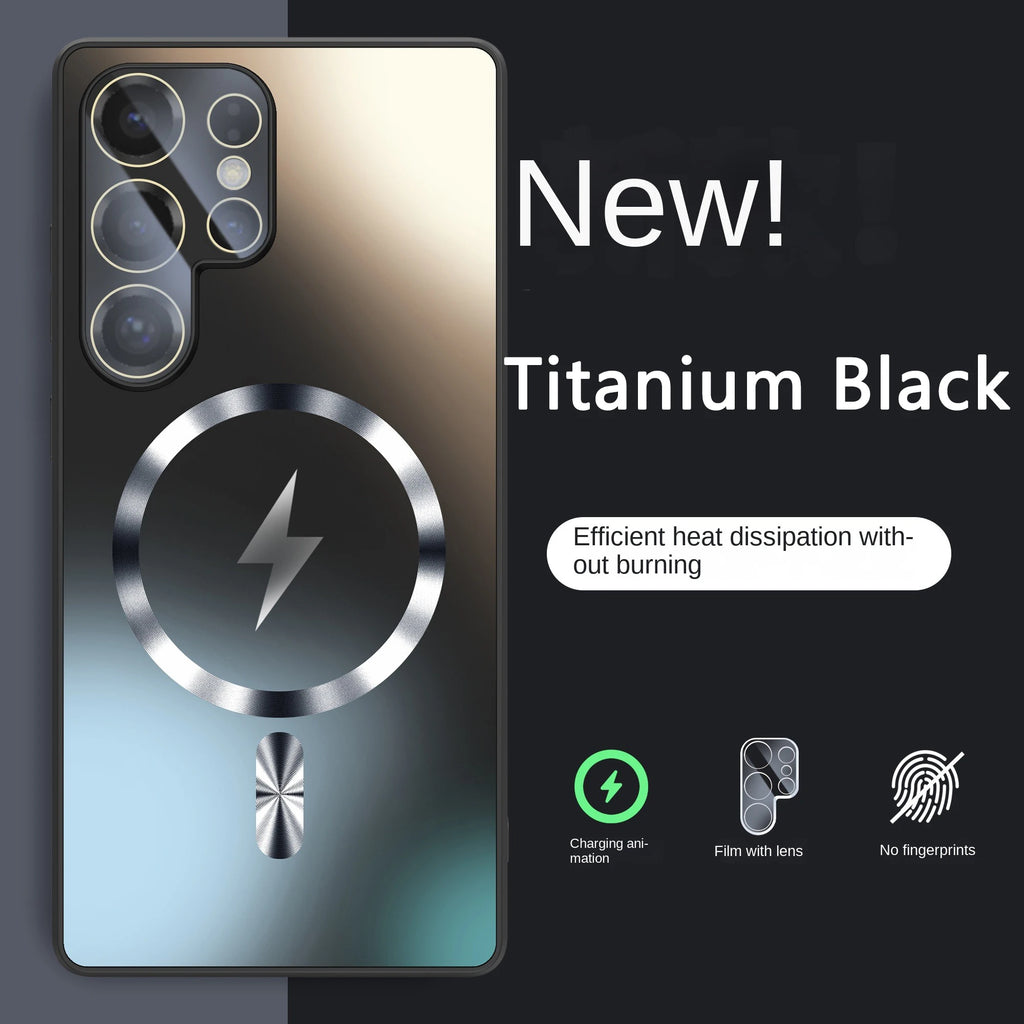 Ultra-Thin Matte Magnetic Case for Samsung Galaxy S25/S24/S23 Ultra & Plus – MagSafe Shockproof Cover with Glass Lens Protector