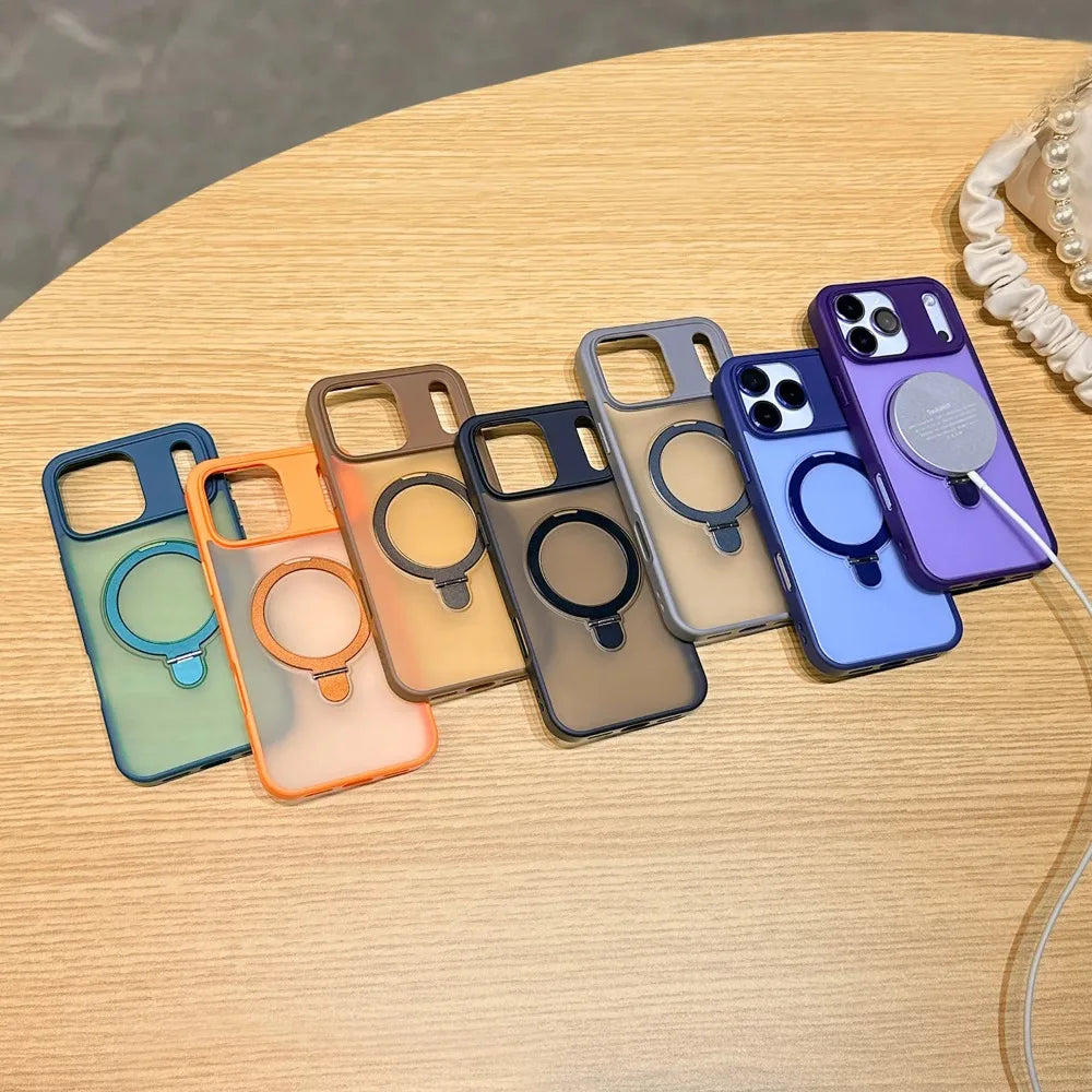 Luxury Magnetic Ring Holder Case For iPhone 17 Air 16/E 15 14 Plus 13 12 11 Pro Max Skin Friendly Frosted Matte PC Protect Cover