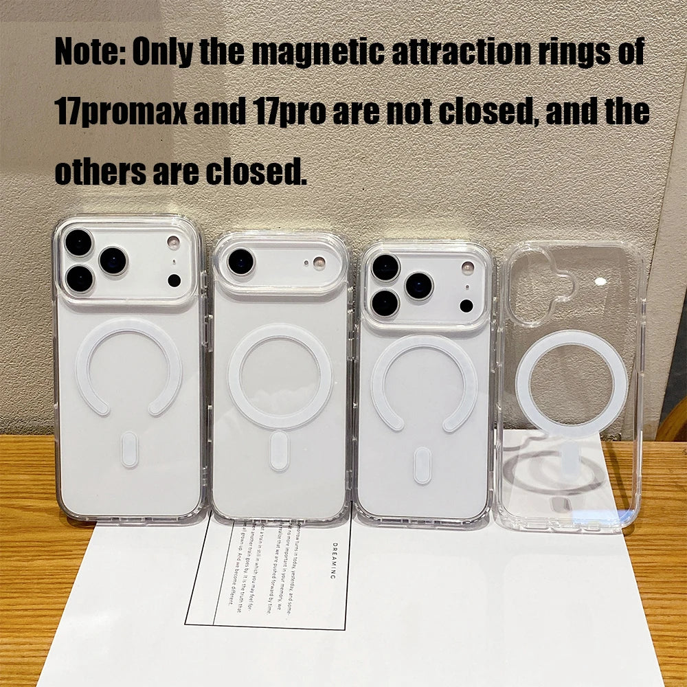 Original For Magsafe Magnetic Case For iPhone 17 Air 16 15 14 13 12 11 Pro Max Plus Mini 16E Wireless Charge Clear Arylic Cover
